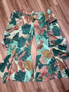 Tropical Floral Boot Cut Pants - Green Multi (New)